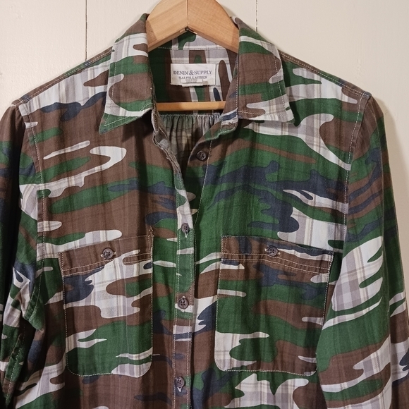 Denim & Supply Button Up Shirt Green Camo Plaid - Picture 3 of 10